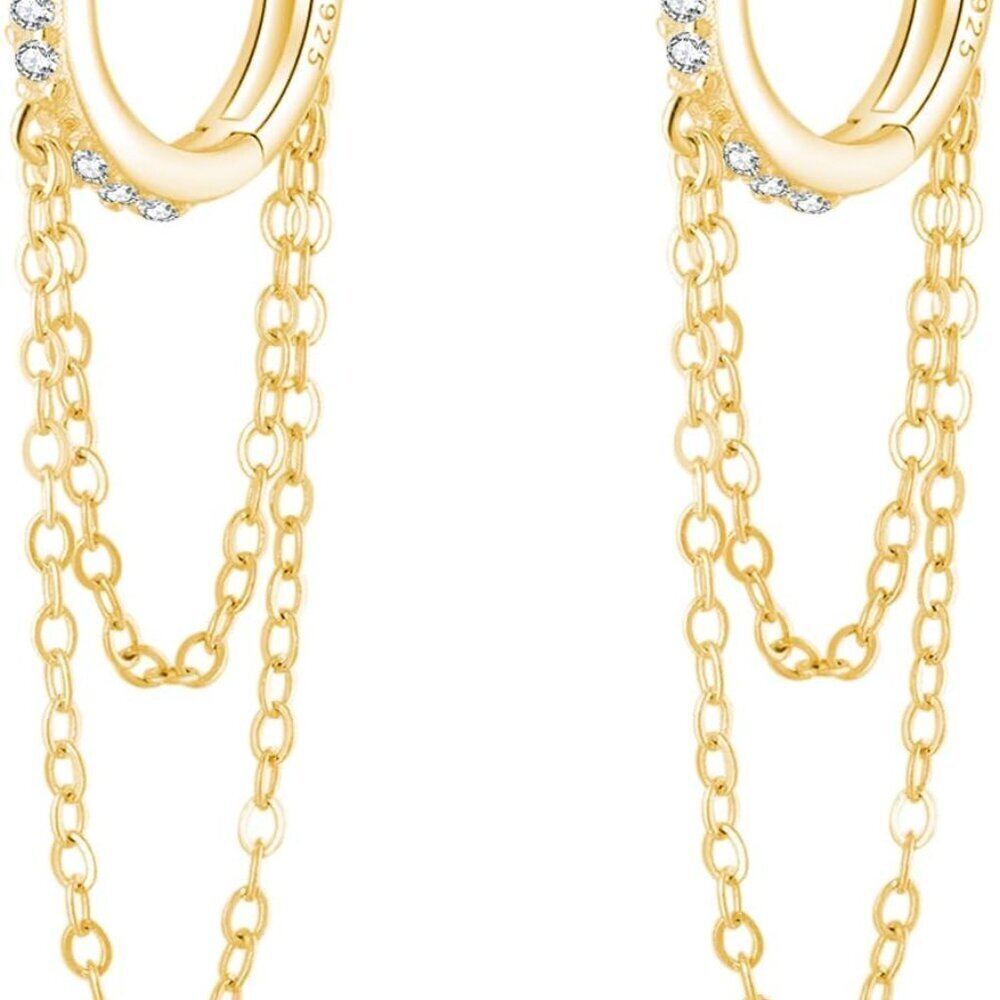 Sterling Silver CZ Hoop Earrings Dangle Chain Women Teens Gift